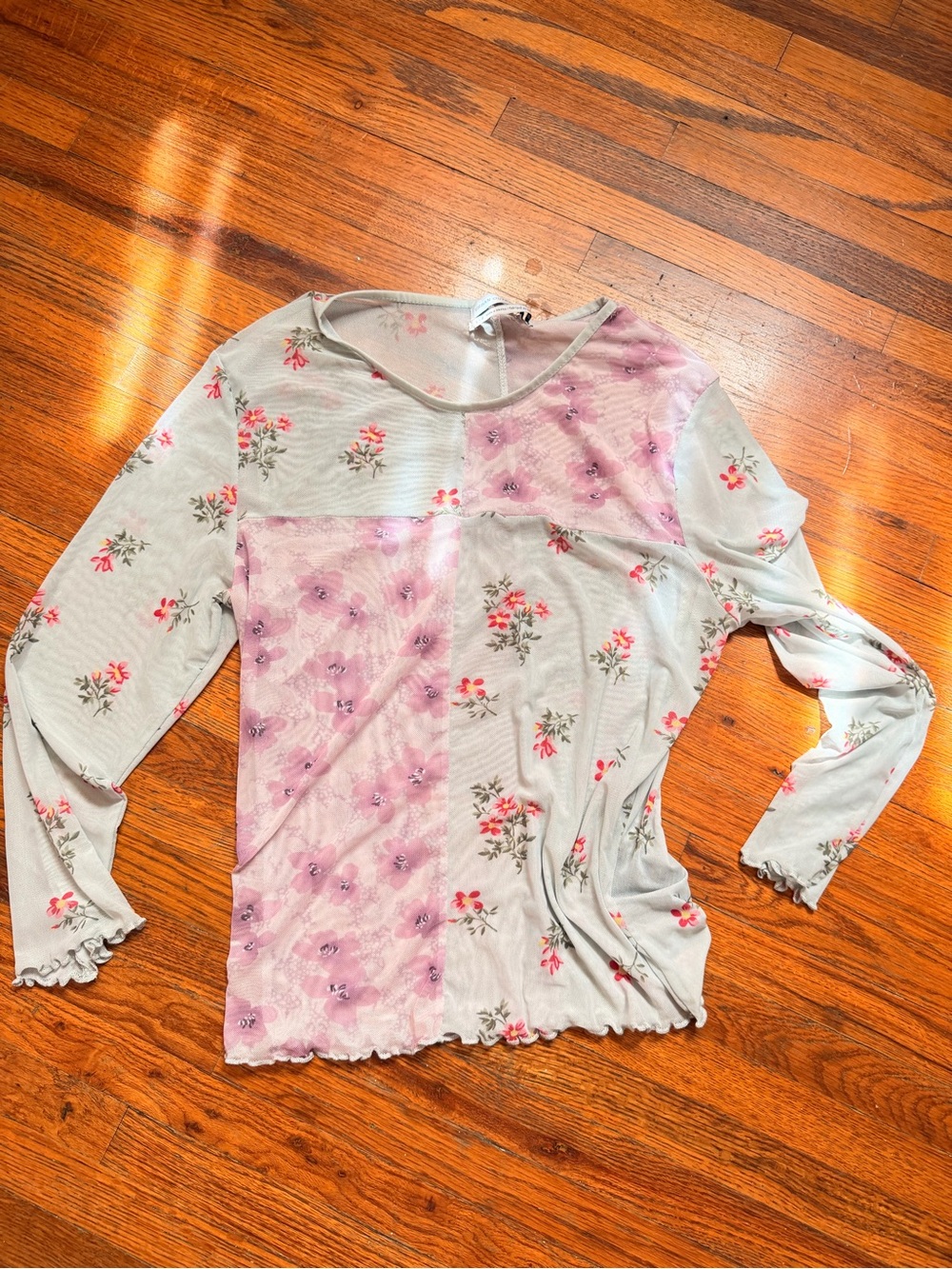 Urban Outfitters Floral Patchwork Mesh Top Size L Y2K